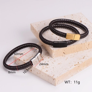 Pulsera de cuero trenzado para hombre con cierre tricolor y diámetro interno de 60mm