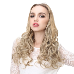 Long wavy blonde synthetic hair extensions with five-clip one piece attachment