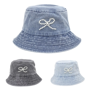 Chapeau Bob En Jean Lavé Pour Femmes Avec Nœud En Künstliche Perles Protection Solaire Vintage Mode Extérieure