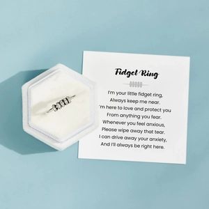 S925 silver fidget ring with rotating zircon beads, gift box and message card