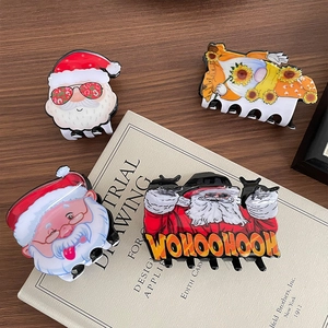 Christmas Santa Claus Hair Claw Clip Acrylic Cute Funny Gnome Sunflower Festive Headwear For Women Girls