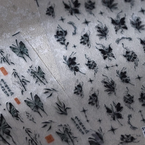 5D stereoscopic ink butterfly nail stickers with artistic Chinese calligraphy and stars