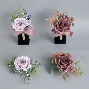 Wedding Boutonniere And Wrist Corsage Artificial Satin Rose Retro Forest Style For Groom Bride Bridesmaid Prom Accessories