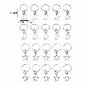 20pcs set of silver alloy star and moon pendant hair rings for DIY braided hairstyles