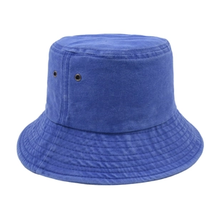Classic washed cotton bucket hat in navy blue with vintage metal eyelets and sun protection
