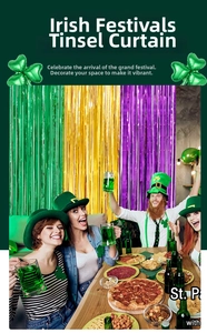 Green, gold and purple Mardi Gras foil fringe curtain backdrop for festive party decor