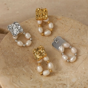 Baroque pearl drop earrings with 316 stainless steel studs in gold and silver finishes