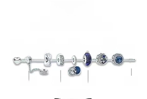 Detailed breakdown of silver-plated bracelet with blue glass beads and star moon charms