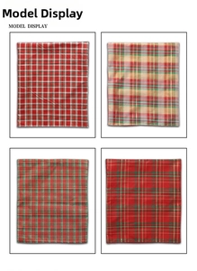 Detail showing various plaid patterns of Christmas chair covers in four distinct styles