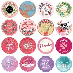 Variety of 16 floral Thank You round adhesive labels for gift packaging and seal stickers