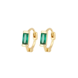 Elegant gold earrings with rectangular emerald stones on a clean white background