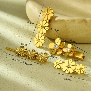 Detailed size chart for golden flower hair clips with zircon stones in various designs