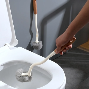 Brosse de toilette en chêne à long manche avec tête sphérique pour nettoyage de salle de bain
