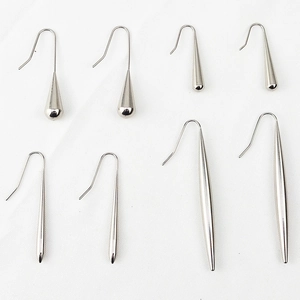 Minimalist stainless steel teardrop and cone dangle earrings in polished silver finish