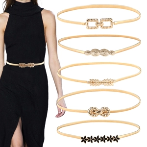 Women Elastic Metal Waist Belt Thin Skinny Chain Decorative Dress Accessories Alloy Leaf Flower Buckle Fashionable