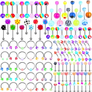 Gioielli Per Piercing Acciaio Inossidabile E Acrilico Colorato Labbro Lingua Ombelico Anelli Caramella Colore Punk Novità