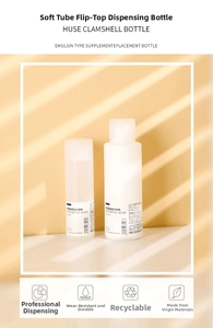 Close-up of 50ml and 100ml squeezable travel bottles with flip caps and clean labels