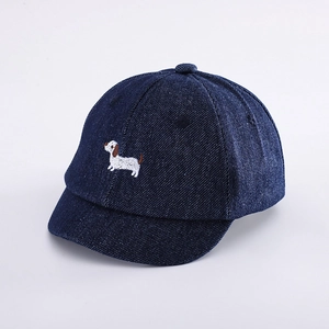 Kids navy denim baseball cap with dachshund dog embroidery for ages 1 to 3