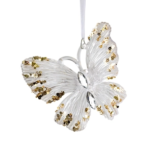 Elegant transparent acrylic butterfly Christmas tree ornament with golden glitter edges