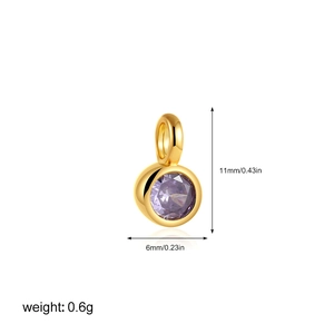 Detailed size specifications of 18K gold round pendant with purple gemstone inlay