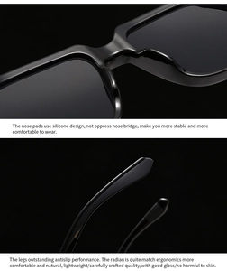 Detail of comfortable silicone nose pads and ergonomic anti-slip legs on black sunglasses