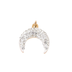 Pendentif demi-lune doré chic avec émail blanc et strass étincelants de luxe