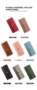 Multiple color options for long PU leather wallets with elegant gold V-shaped metal buckle