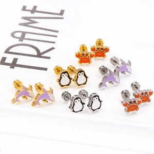 Cute animal earring set with penguin, crab and dolphin designs in gold and silver finish