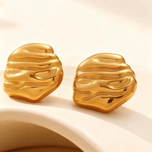 Minimalist hammered texture stainless steel earrings with 18k gold plating finish
