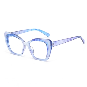 Blue-purple marble TR90 square anti-blue light glasses frame with floral pattern