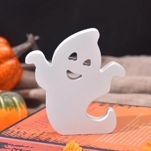 Cute white wooden ghost figurine for Halloween tiered tray and tabletop home decoration