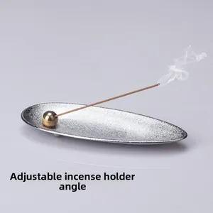 Modern silver boat incense holder with adjustable gold sphere for stick incense