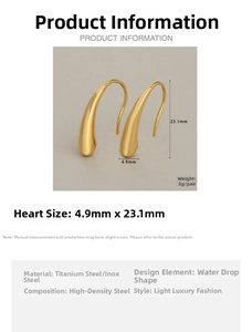 Detail view of irregular teardrop earrings showing 4.9mm by 23.1mm dimensions and weight