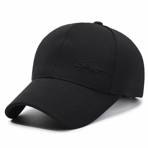 Classic black baseball cap for men featuring embroidered Sport logo and curved brim