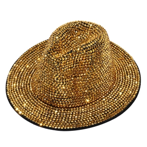 Golden sparkling rhinestone fedora jazz hat for parties with a vintage British style