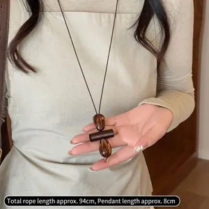 Bohemian retro resin necklace with amber beads on 94cm long cord for women