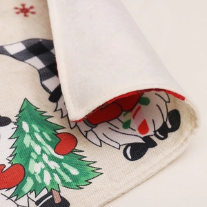 Linen Christmas table runner with gnome print and reinforced double-layered edges