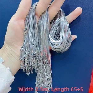 Detail of 2.5mm wide silver snake chain necklace showing links and 65+5cm length