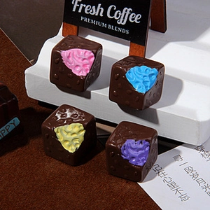 Miniature resin chocolate blocks with colorful bites for DIY craft accessories