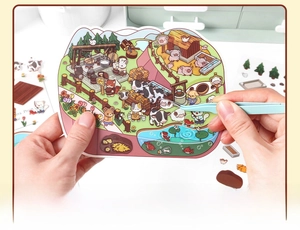 DIY 3D farm scene sticker set featuring cow and pig stickers with a tweezers tool