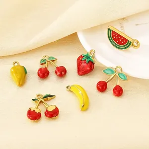 Charmes De Fruits Pendentifs Acier Inoxydable Émail Goutte Huile Pastèque Fraise Cerise Banane Pour Création De Bijoux DIY