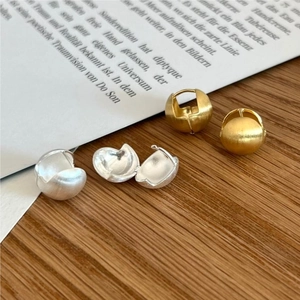 925 Sterling Silver Ball Stud Earrings Brushed Matte Spherical Retro Minimalist Jewelry For Women