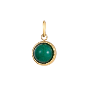Macro view of gold pendant with turquoise inlay and twisted rope edge detail