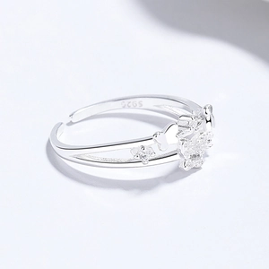 925 silver adjustable open ring featuring butterfly motifs and cubic zirconia pavé