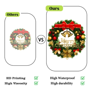 Comparison showing high viscosity and waterproof Christmas wreath window stickers