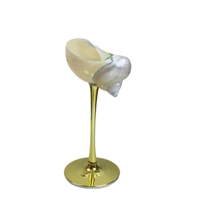 Elegant natural seashell wine glass candle holder on gold metal stand centerpiece
