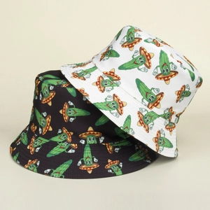 Chapeau bob unisexe avec motifs de cactus en noir et blanc pour protection solaire