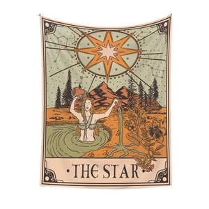 Dettaglio dell'arazzo dei tarocchi La Stella con illustrazione vintage e bordi rifiniti