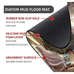 Detail showing the layered diatom mud floor mat structure with non-slip rubber base