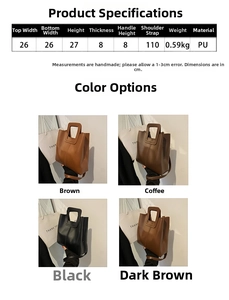 Detailed size chart and four-color comparison for the vintage large bucket shoulder bag